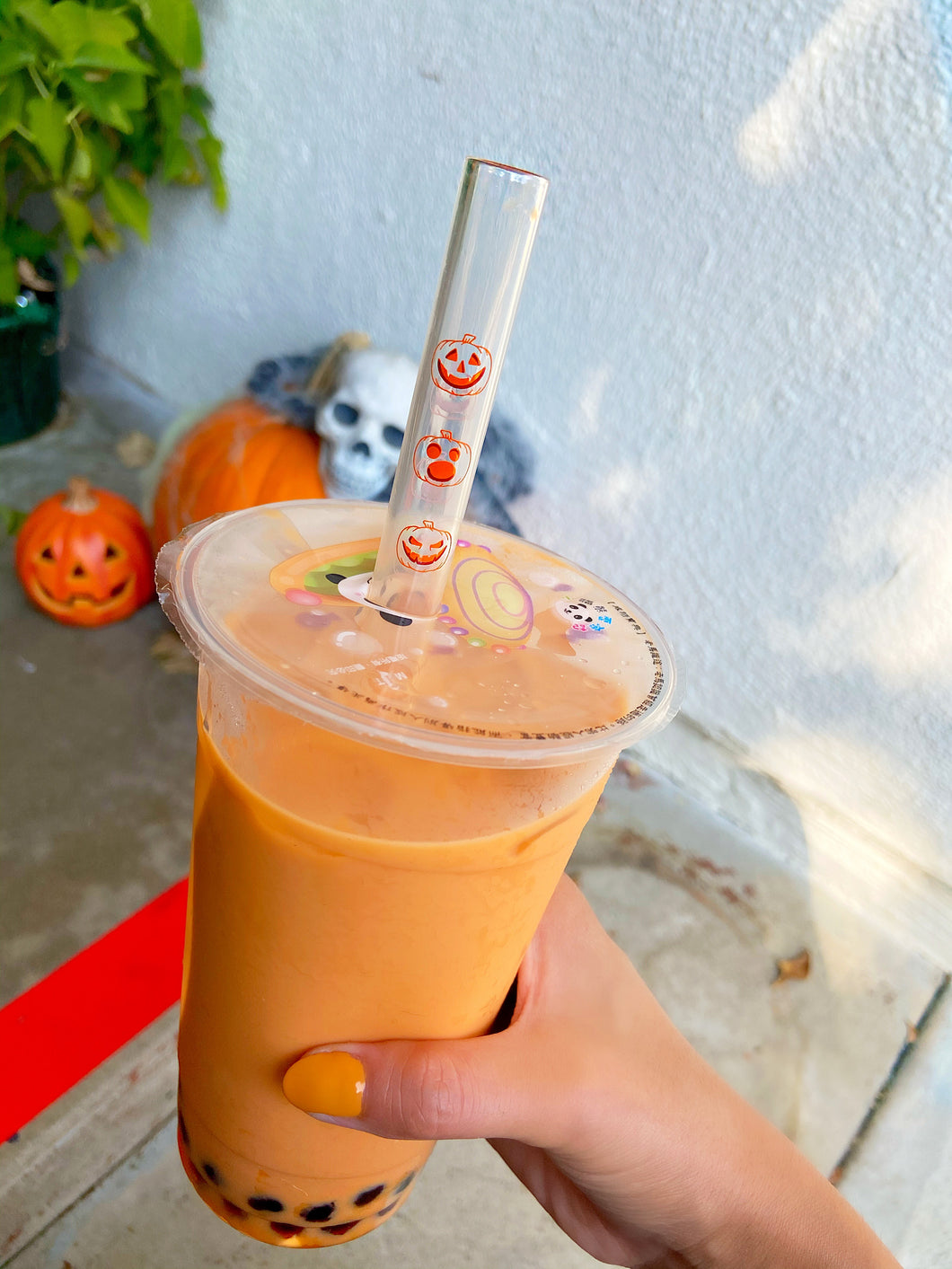 Pumpkin Boba Glass Straw